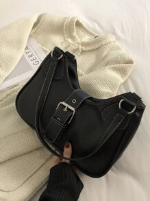 Pebble nổi Đồ trang trí khóa Cái túi , Hằng ngày Đi làm , Du lịch , Kỳ nghỉ , Đường phố Mua sắm , Đen Khâu từ tính , Dây kéo , Màu thuần Da giả Chất liệu Hai vai Dây đeo , Khóa thắt lưng - màu đen - Xem 3