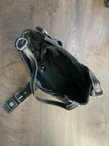 Pebble nổi Đồ trang trí khóa Cái túi , Hằng ngày Đi làm , Du lịch , Kỳ nghỉ , Đường phố Mua sắm , Đen Khâu từ tính , Dây kéo , Màu thuần Da giả Chất liệu Hai vai Dây đeo , Khóa thắt lưng - màu đen - Xem 4