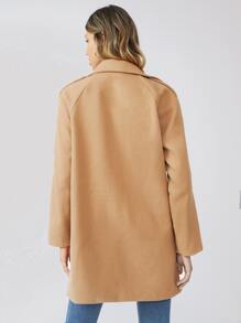 SHEIN Unity 插肩袖雙排釦開襟花呢外套 - 卡其色 - 查看 2