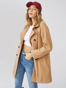 SHEIN Unity 插肩袖雙排釦開襟花呢外套 - 卡其色 - 查看 6