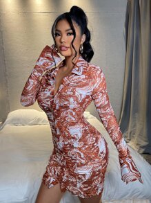 SHEIN SXY Đầm Xù Nút phía trước Đá hoa Gợi cảm - Nhiều màu - Xem 5