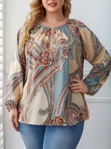 EMERY ROSE Plus Floral Print Bishop Sleeve Blouse - Multicolor - View 1