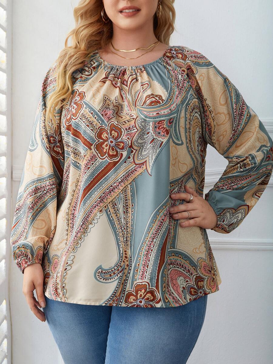 EMERY ROSE Plus Floral Print Bishop Sleeve Blouse - Multicolor - View 1