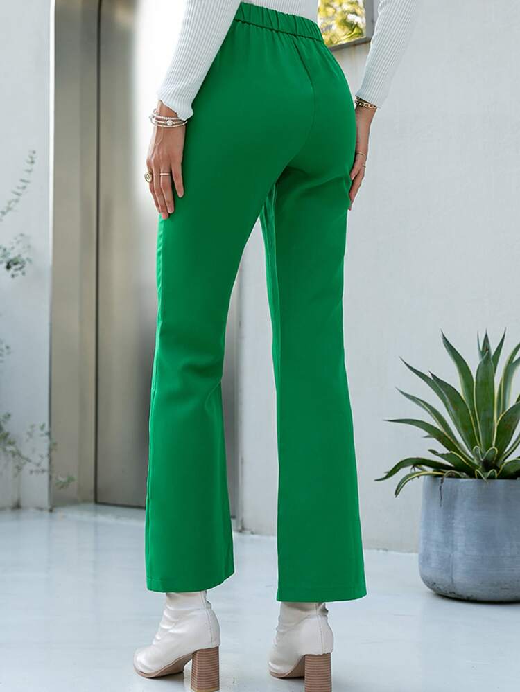 Simplee High Waisted Flare Leg Suit Trousers - Green - View 2