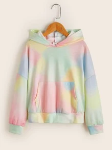 SHEIN Girls Tie Dye Kangaroo Pocket Sweatshirt - Multicolor - View 2