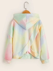 SHEIN Girls Tie Dye Kangaroo Pocket Sweatshirt - Multicolor - View 1