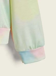 SHEIN Girls Tie Dye Kangaroo Pocket Sweatshirt - Multicolor - View 3