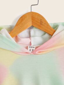 SHEIN Girls Tie Dye Kangaroo Pocket Sweatshirt - Multicolor - View 4