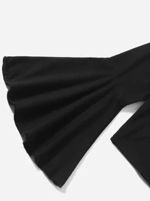 SHEIN Girls Bell Sleeve Top And Houndstooth Flare Leg Trousers Set - Black and White - View 4