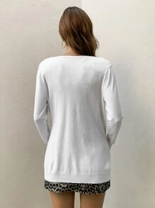 AAmilife Nữ Cardigans Túi Nút phía trước màu trơn Giải trí - trắng - Xem 2