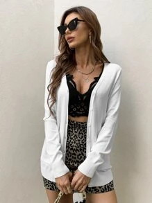 AAmilife Nữ Cardigans Túi Nút phía trước màu trơn Giải trí - trắng - Xem 6