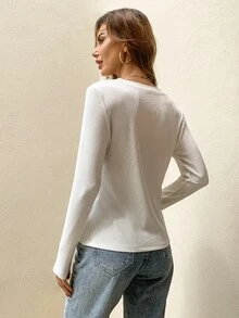 AAmilife 紐扣半開襟T恤 - 白色 - 查看 2