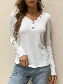 AAmilife 紐扣半開襟T恤 - 白色 - 查看 5