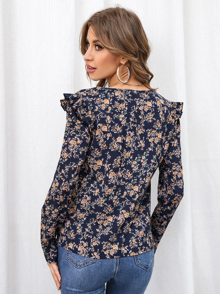 SHEIN Clasi Floral Print Ruffle Trim Blouse - Multicolor - View 2