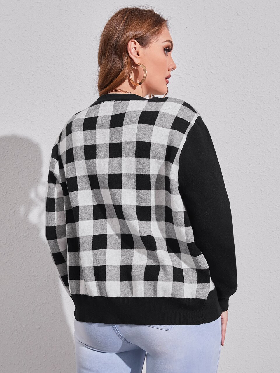 Plus Gingham Pattern Button Front Cardigan