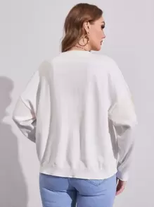 SHEIN Essnce 大碼花卉圖案落肩袖套頭毛衣 - 白色 - 查看 2