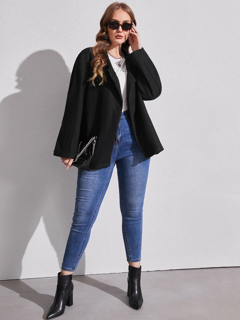 Plus Lapel Collar Button Placket Overcoat