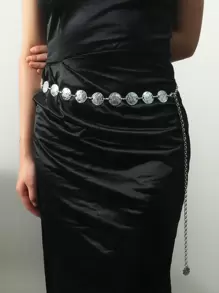 Metallic Circular Waist Chain, Suitable For Dress Decoration, Party Belt Boho Halloween Summer, School Fall, Autumn, Halloween - Silver - View 1