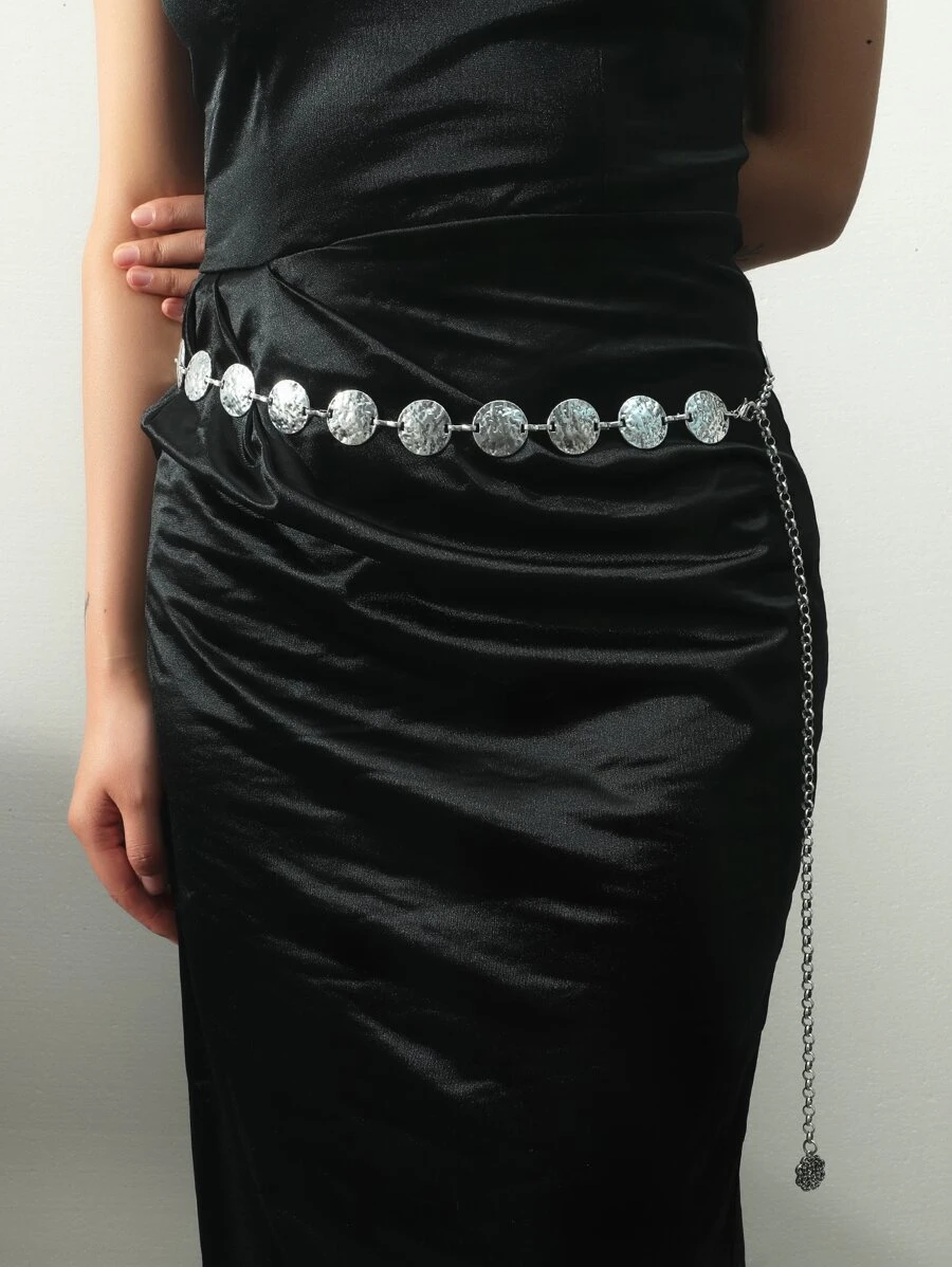 Metallic Circular Waist Chain, Suitable For Dress Decoration, Party Belt Boho Halloween Summer, School Fall, Autumn, Halloween - Silver - View 1