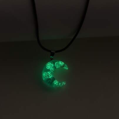 Glow In The Dark Moon Pendant Necklace