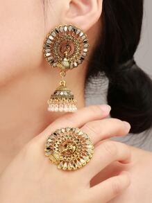 1 đôi bông tai và 1 chiếc nhẫn dành cho phụ nữ đeo hàng ngày - Vàng - Xem 1