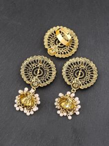 1 đôi bông tai và 1 chiếc nhẫn dành cho phụ nữ đeo hàng ngày - Vàng - Xem 2