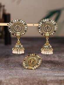 1 đôi bông tai và 1 chiếc nhẫn dành cho phụ nữ đeo hàng ngày - Vàng - Xem 3