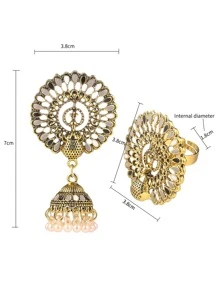 1 đôi bông tai và 1 chiếc nhẫn dành cho phụ nữ đeo hàng ngày - Vàng - Xem 5