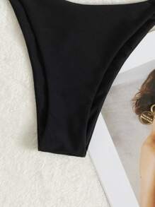 Solid Thong Bikini For Summer Beach - Black - View 5