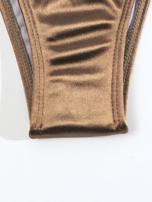 3packs Satin Thong Bikini With Mesh Cover Up Skirt - Mocha Brown - View 4