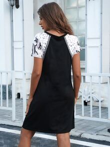 Đầm Ruy băng Báo Snakeskin In Giải trí - màu đen - Xem 2