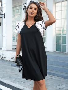 Đầm Ruy băng Báo Snakeskin In Giải trí - màu đen - Xem 3