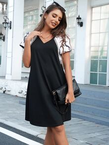 Đầm Ruy băng Báo Snakeskin In Giải trí - màu đen - Xem 6
