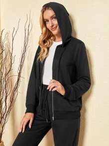 SHEIN Zip Up Hoodie and Joggers Set - Black - View 5