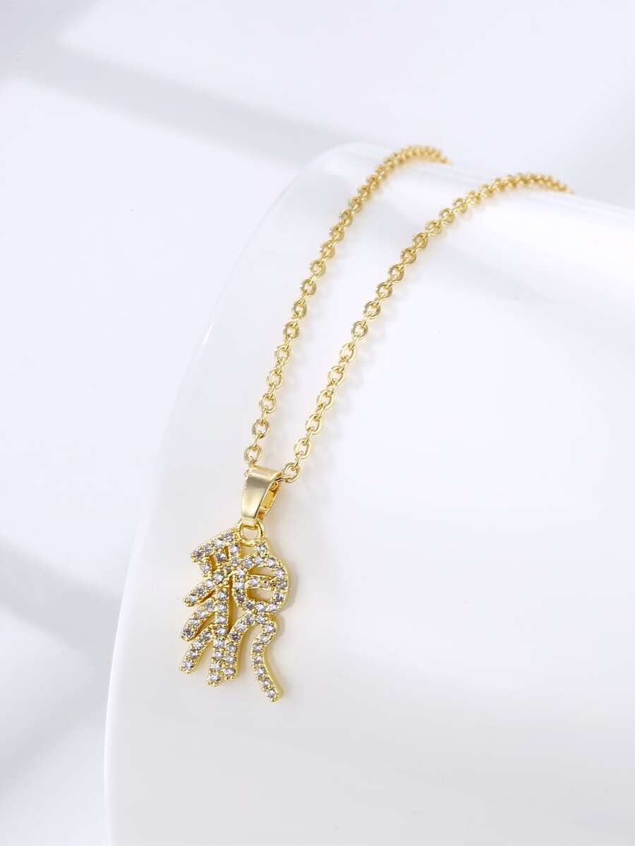 Vòng cổ mặt dây chuyền chữ rhinestone - Vàng - Xem 1