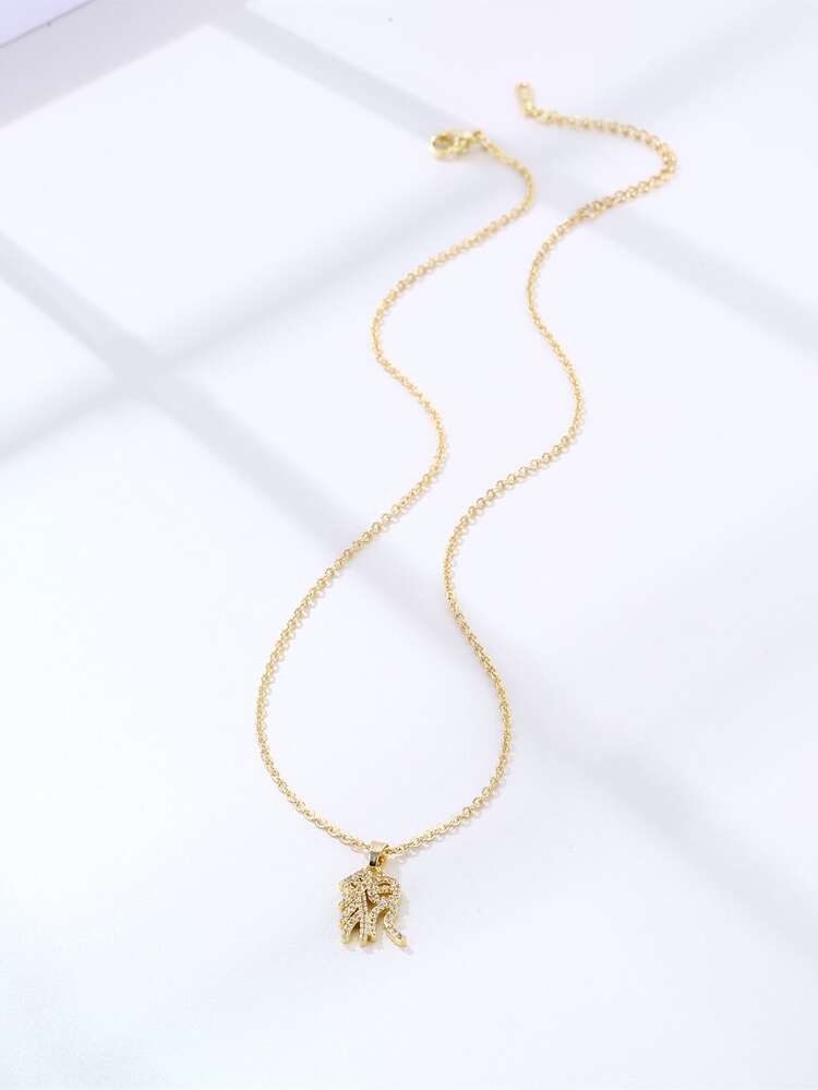 Vòng cổ mặt dây chuyền chữ rhinestone - Vàng - Xem 2