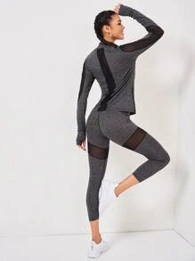 Easithlete 2入組透氣嵌入網紗運動套裝 - 深灰色 - 查看 2