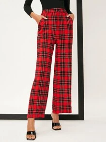 SHEIN 格子呢圖案闊腿褲 - 彩色 - 查看 4