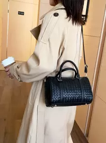 Bolso boston con diseño trenzado - Negro - Ver 1