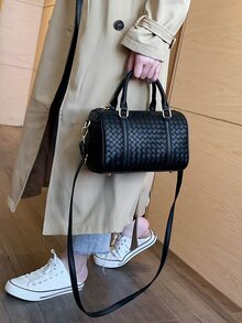 Bolso boston con diseño trenzado - Negro - Ver 2