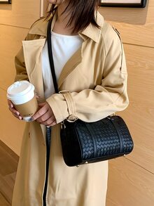 Bolso boston con diseño trenzado - Negro - Ver 4