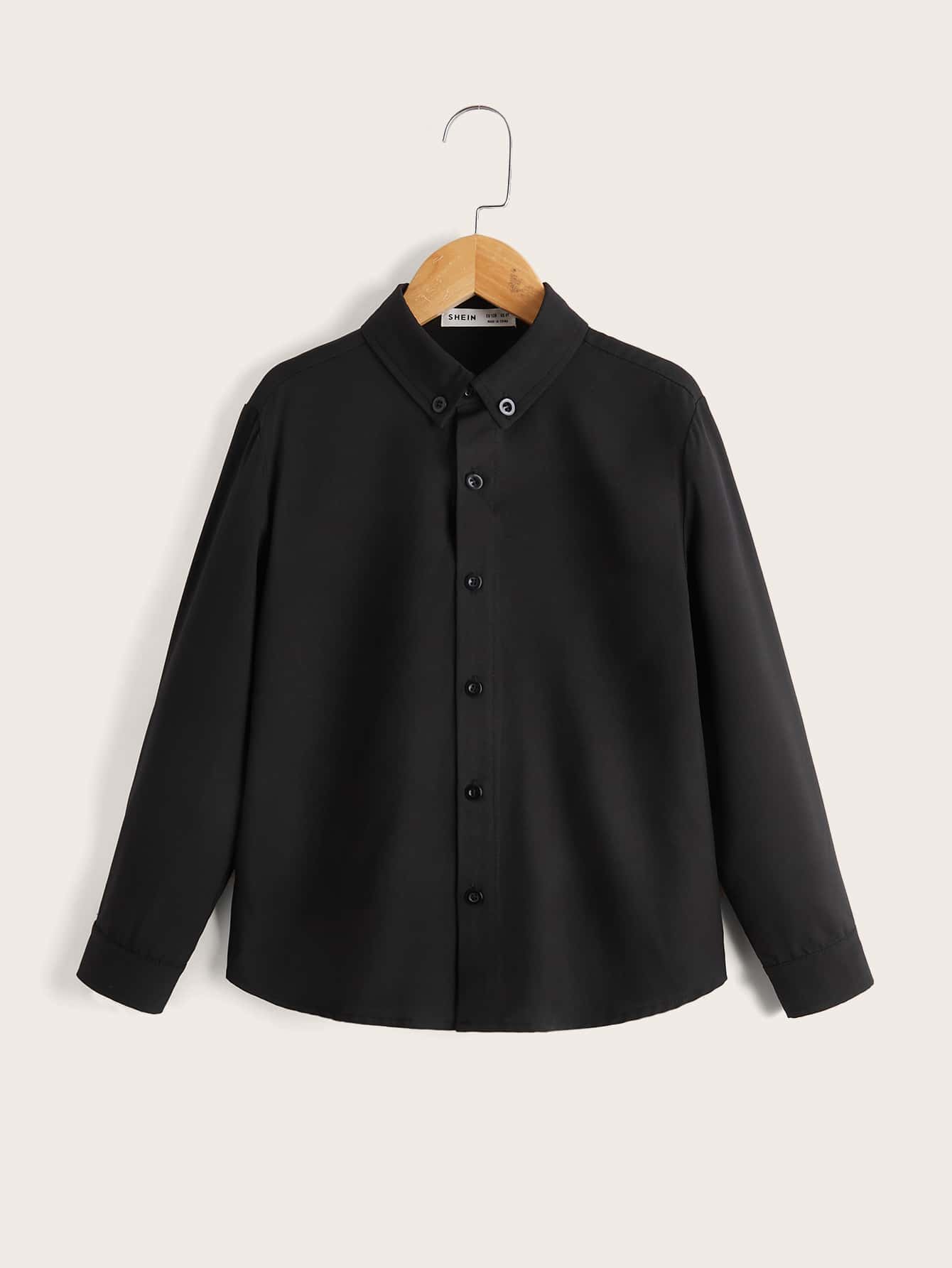 Tween Boy Spring And Autumn Season Casual Long Sleeve Button-Front Collared Shirt - Black - View 1