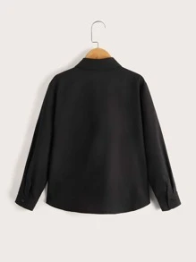 Tween Boy Spring And Autumn Season Casual Long Sleeve Button-Front Collared Shirt - Black - View 2