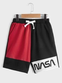 SHEIN Quần Short Trai Dây kéo Túi Khối Màu Lá thư Thể thao - Nhiều màu - Xem 1