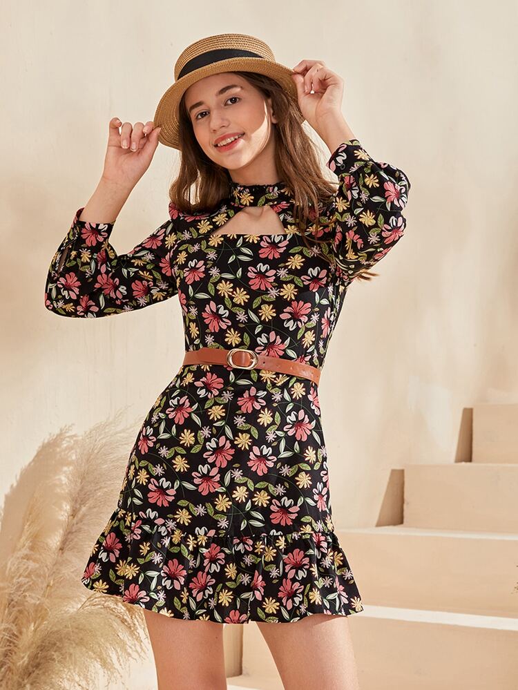 SHEIN Đầm Gái Viên lá sen Hoa Tất cả trên in Boho - Nhiều màu - Xem 1