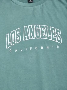 GENTILAND Men Letter Graphic Pullover & Track Shorts Set - Cadet Blue - View 3