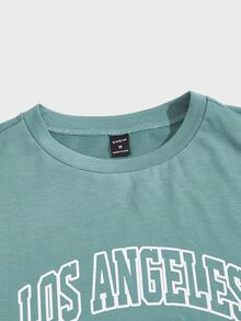 GENTILAND Men Letter Graphic Pullover & Track Shorts Set - Cadet Blue - View 5