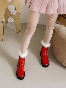 Botas con diseño con hebilla con cremallera lateral de peluche - Rojo - Ver 2