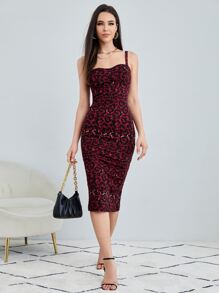 SHEIN Privé 豹紋印花後背開叉緊身洋裝 - 彩色 - 查看 5