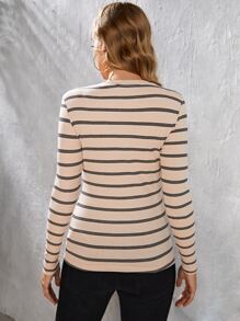 SHEIN Maternity Striped Print, Striped Print Tee - Apricot - View 2